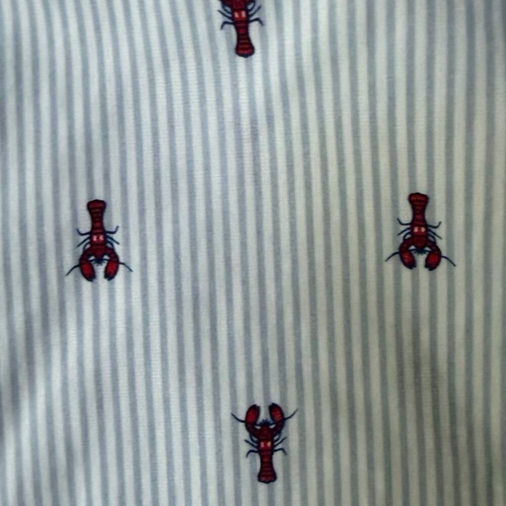 Lands’ End Coastal Lobster Blue White Striped Nautical Short Sleeve Shirt